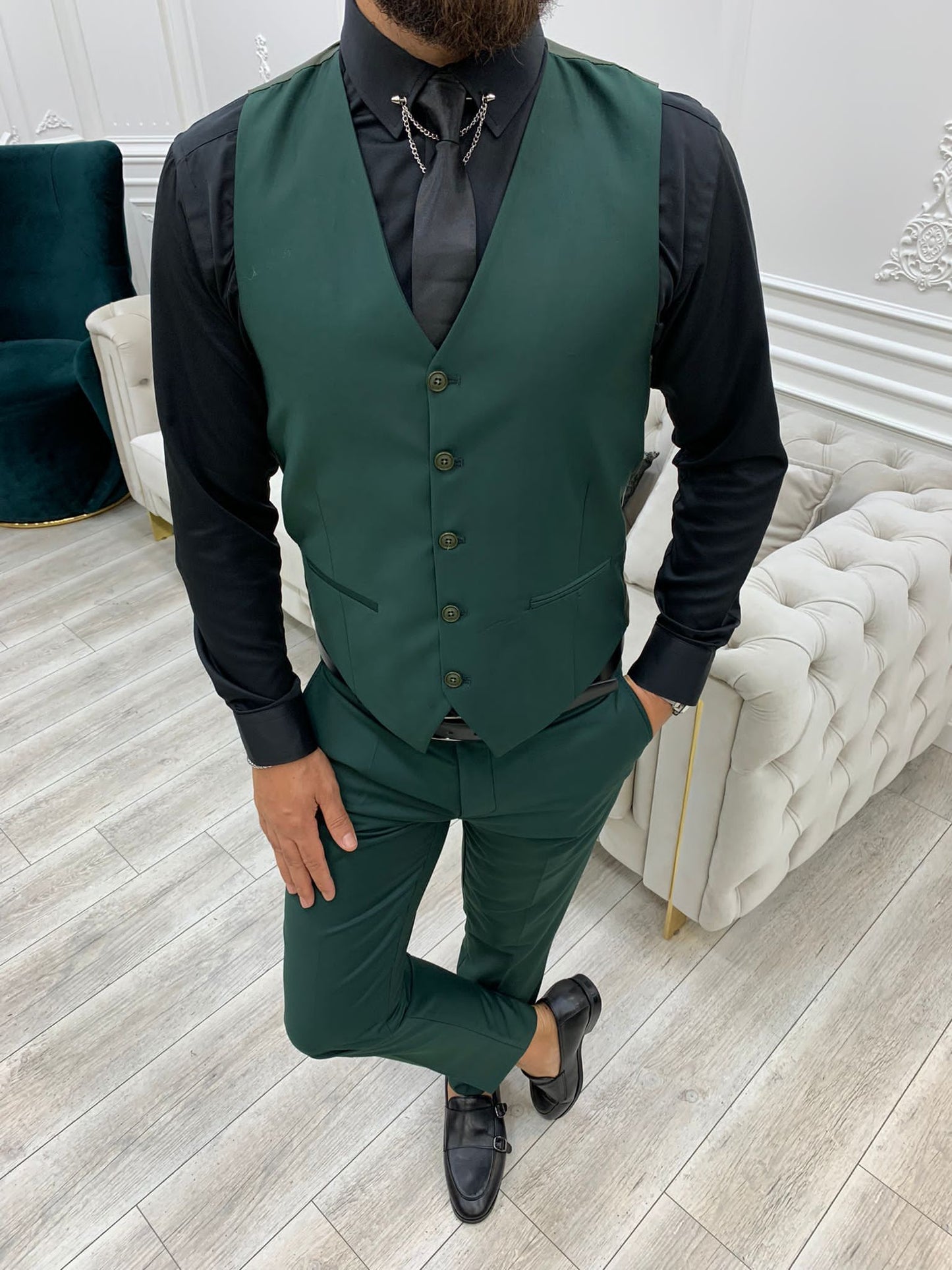 Wilson Green Slim Fit Peak Lapel Suit - Elevate Your Style