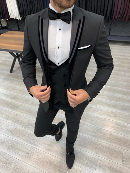 Stefano Black Slim Fit Shawl Lapel Tuxedo