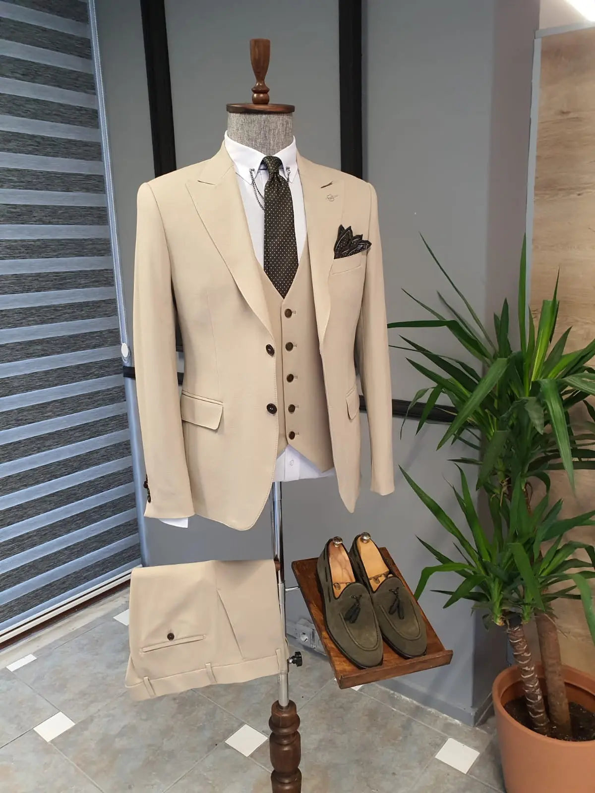 Bristol Beige Slim Fit Cotton Suit - Versatile Elegance for Every Occasion brabion