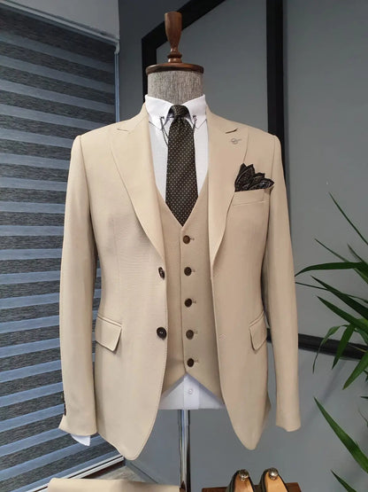 Bristol Beige Slim Fit Cotton Suit - Versatile Elegance for Every Occasion brabion