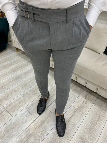 Grey Buckled Canvas Trousers for Every Occasion