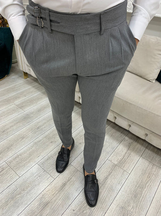 Grey Buckled Canvas Trousers for Every Occasion
