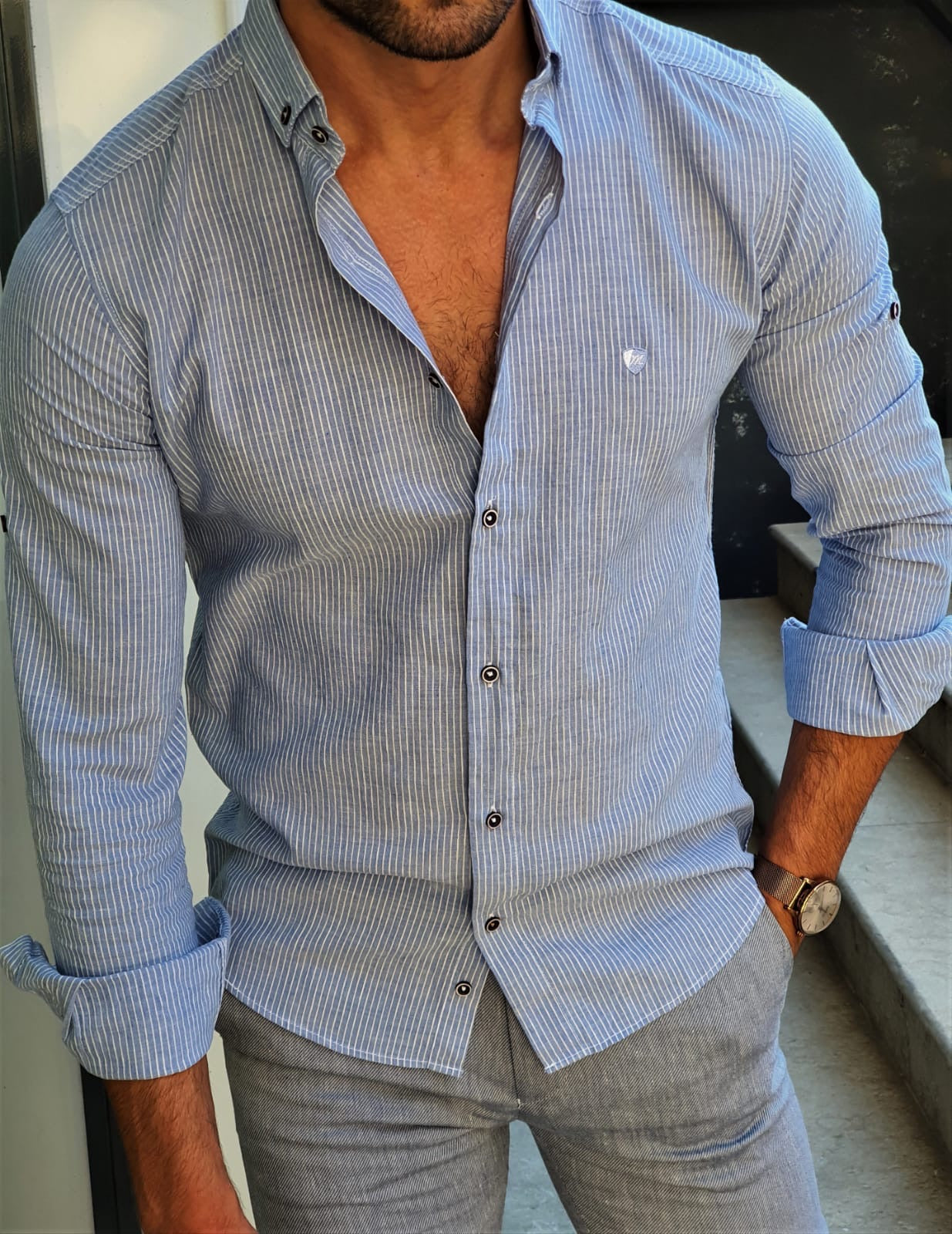 Brabion Stefano Blue Pinstripe Slim-Fit Shirt