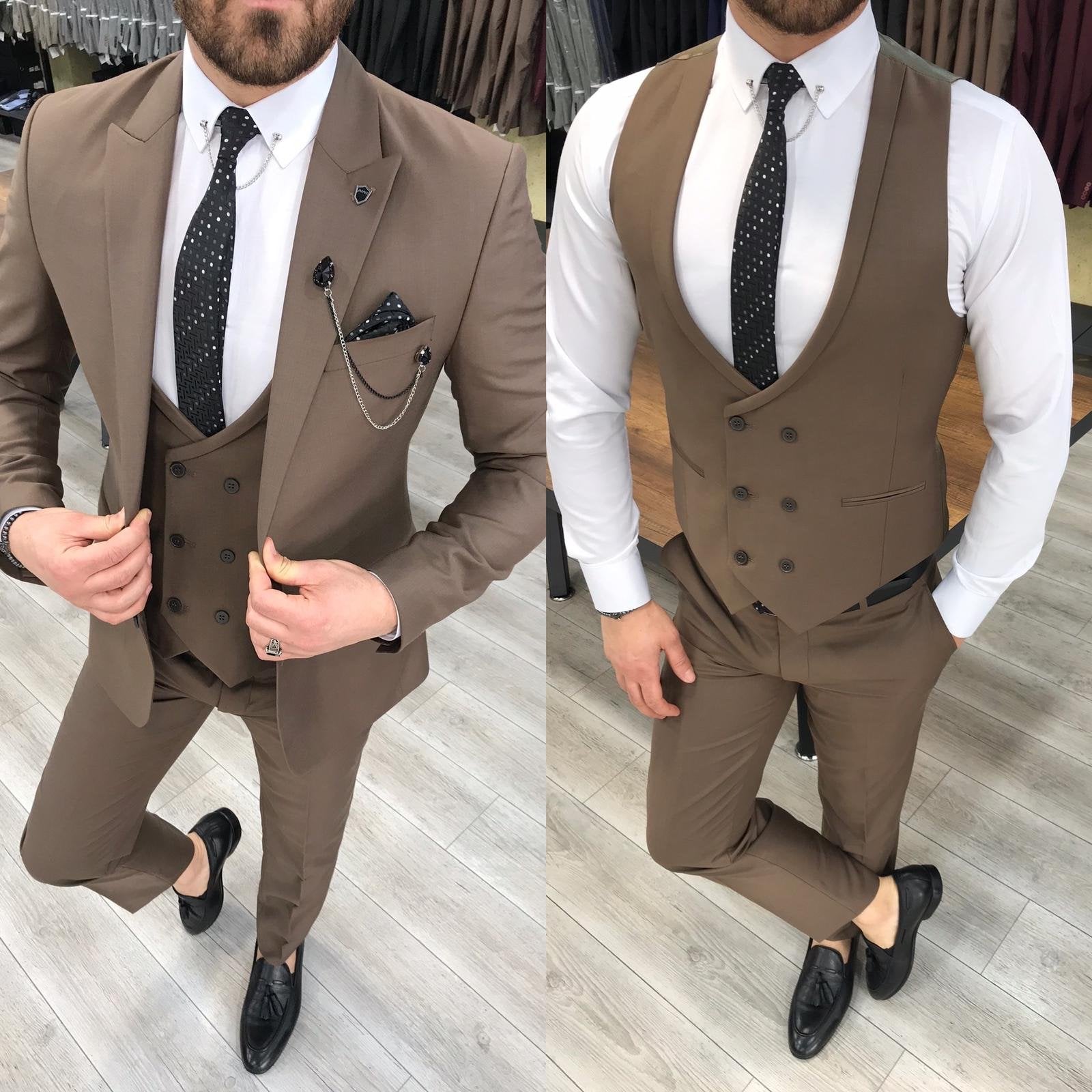 Louis Slim Fit Coffee Suit – Elegant Three-Piece Ensemble for Every Occasion BOJONI