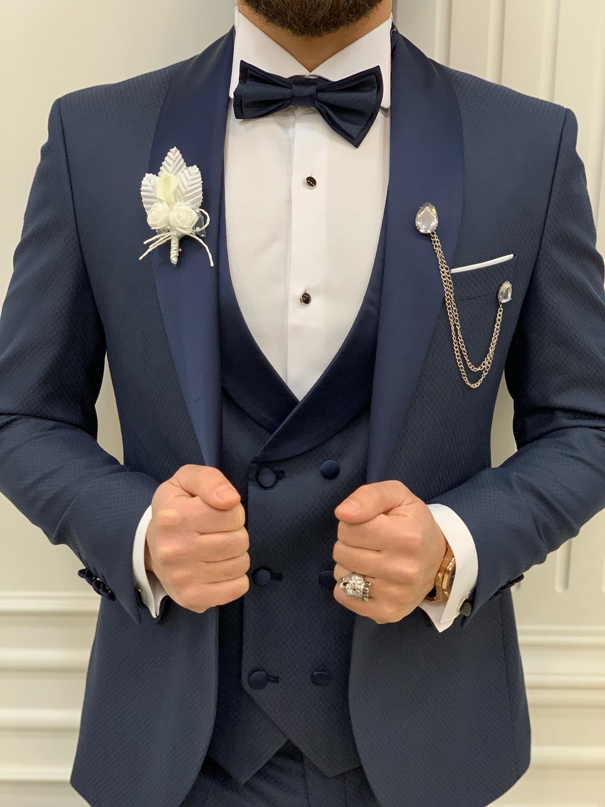 Avion Blue Slim Fit Shawl Lapel Tuxedo