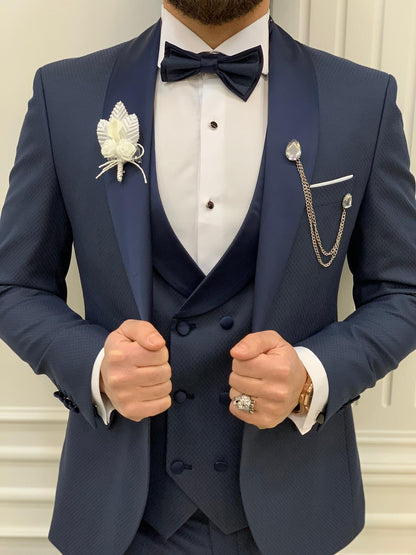 Avion Blue Slim Fit Shawl Lapel Tuxedo