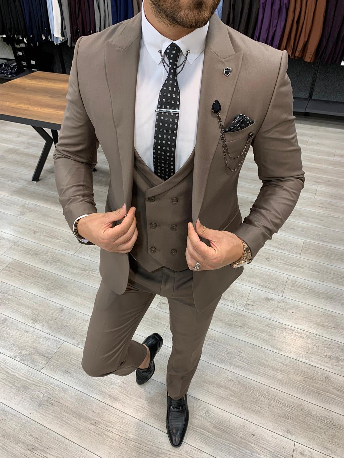 Eros Brown Slim Fit Wool Suit - Elevate Your Style BOJONI