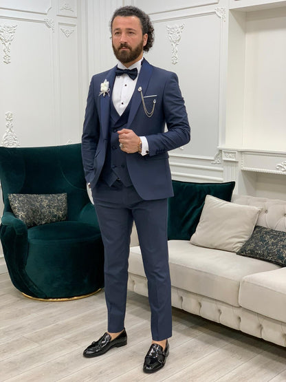 Avion Blue Slim Fit Shawl Lapel Tuxedo