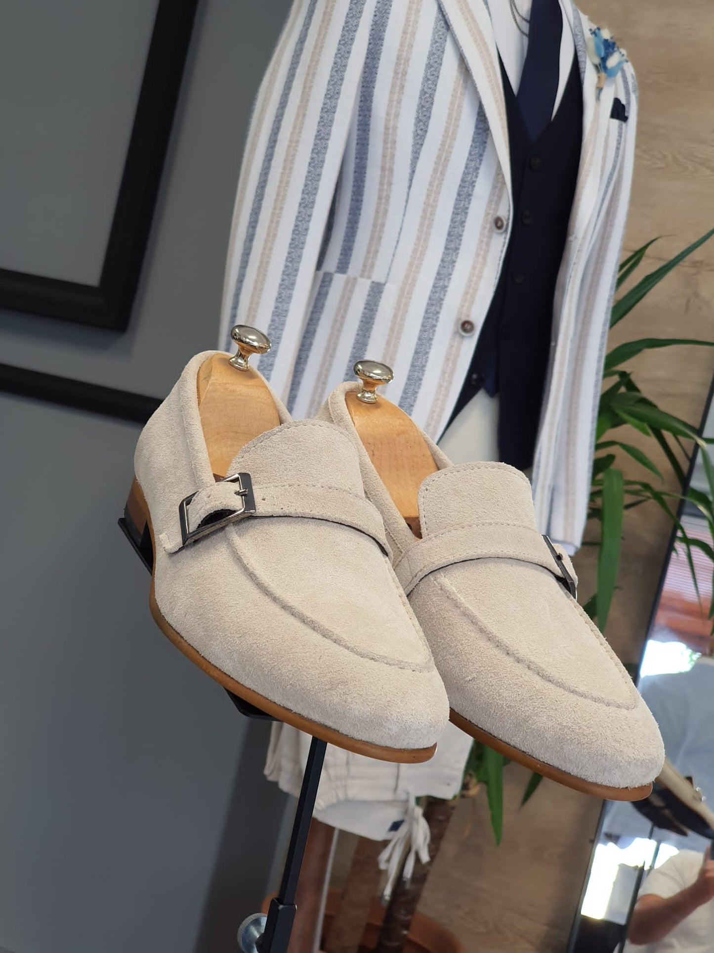 Stefano Beige Suede Buckle Loafers: Elevate Your Footwear Game