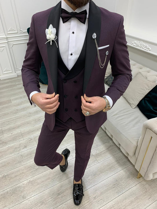 Avion Burgundy Slim Fit Shawl Lapel Tuxedo