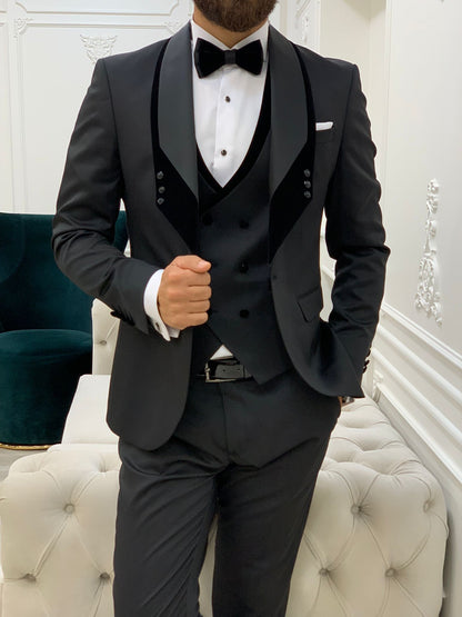 Infinite Black Slim Fit Velvet Shawl Lapel Tuxedo