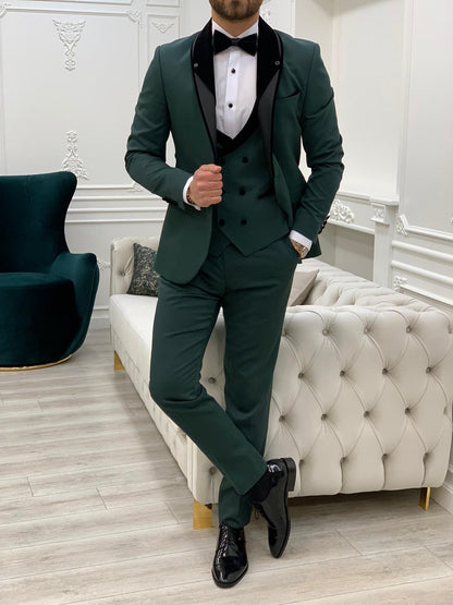 Bergamo Green Slim Fit Velvet Peak Lapel Tuxedo