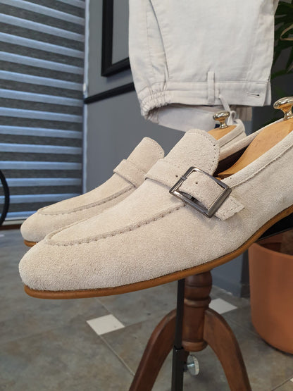 Stefano Beige Suede Buckle Loafers: Elevate Your Footwear Game