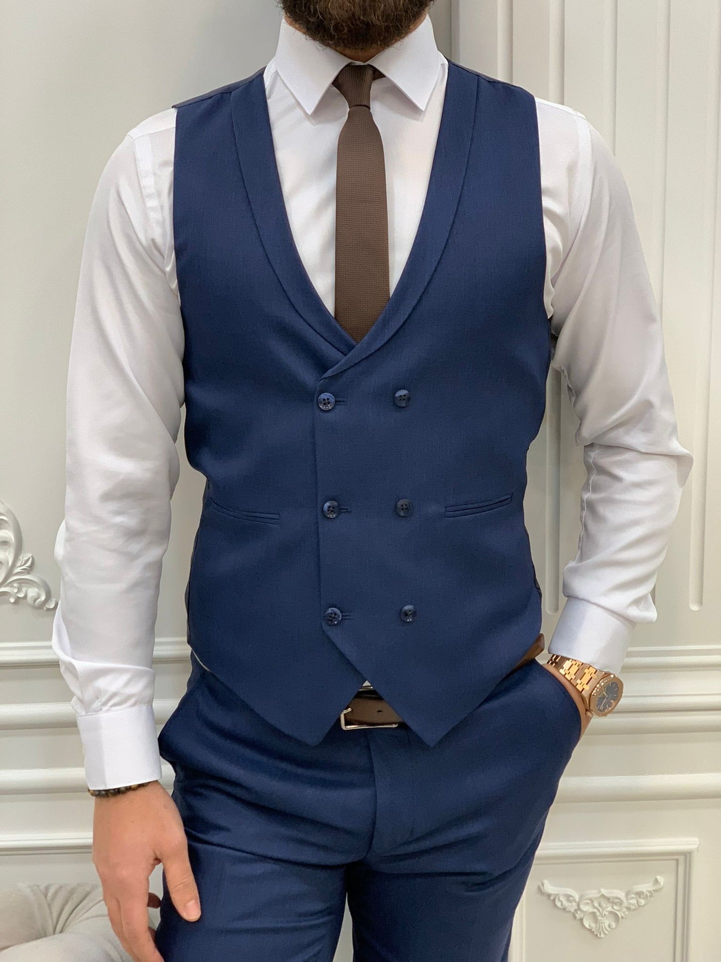 Stefano Navy Blue Slim Fit Suit - A Versatile Three-Piece Ensemble brabion