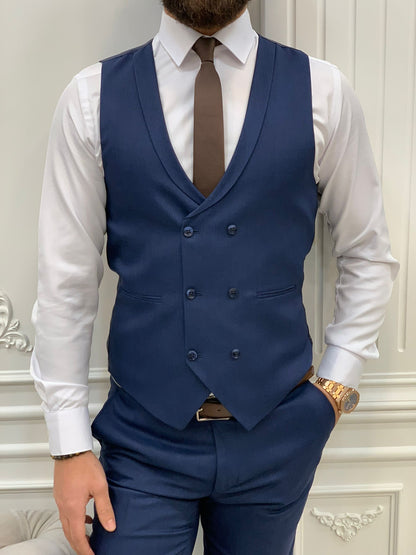 Stefano Navy Blue Slim Fit Suit - A Versatile Three-Piece Ensemble brabion
