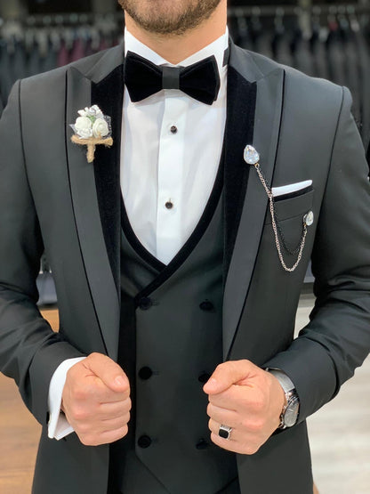Wilson Black Slim Fit Velvet Peak Lapel Tuxedo: Timeless Elegance for Formal Occasions