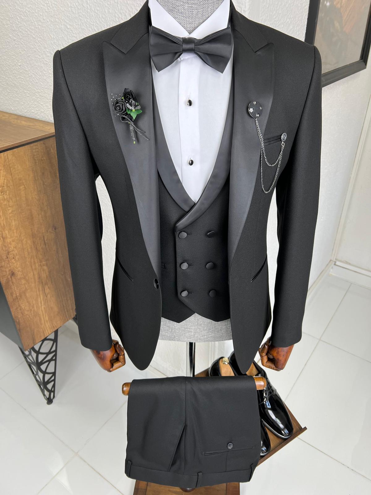 Veneta Slim Fit Dovetail Collared Black Tuxedo