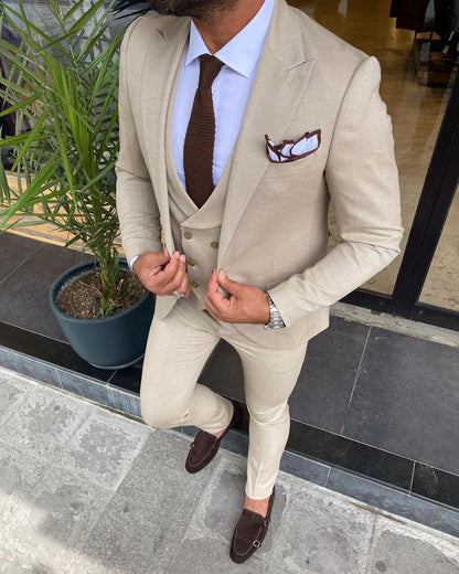 Bonomi Beige Slim-Fit Suit: The Ultimate Three-Piece Ensemble brabion