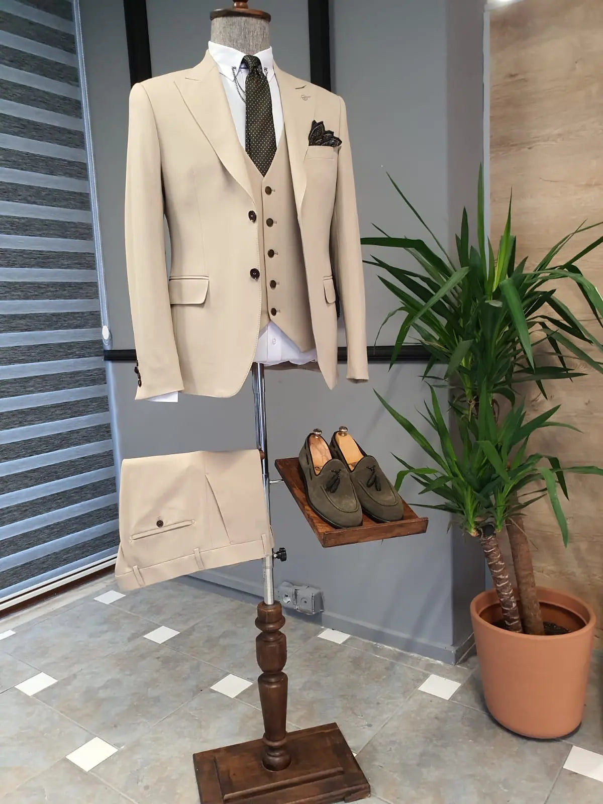 Bristol Beige Slim Fit Cotton Suit - Versatile Elegance for Every Occasion brabion