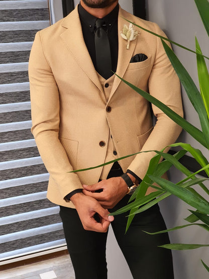 Edmond Beige Slim Fit Suit: The Ultimate Versatile Three-Piece Suit