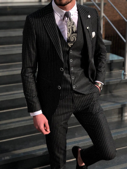 Bernard Black Striped Slim Fit Suit for Modern Men Brabion