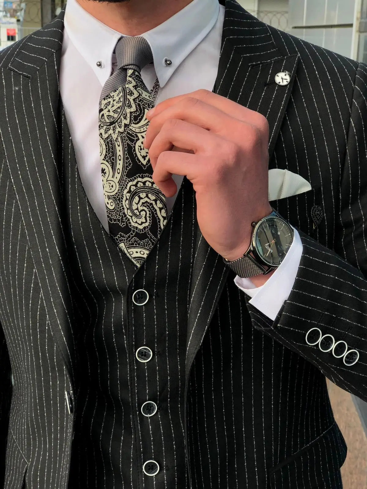 Bernard Black Striped Slim Fit Suit for Modern Men Brabion