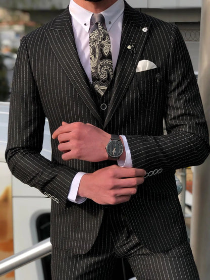 Bernard Black Striped Slim Fit Suit for Modern Men Brabion