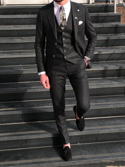 Bernard Black Striped Slim Fit Suit for Modern Men Brabion